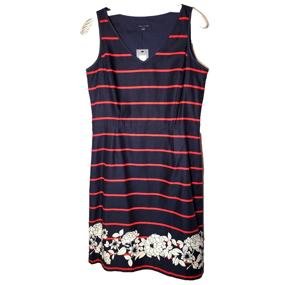 NWT Tommy Hilfiger Blue Stripe Floral Aline Sleeveless Dress 4 Nautical Preppy
